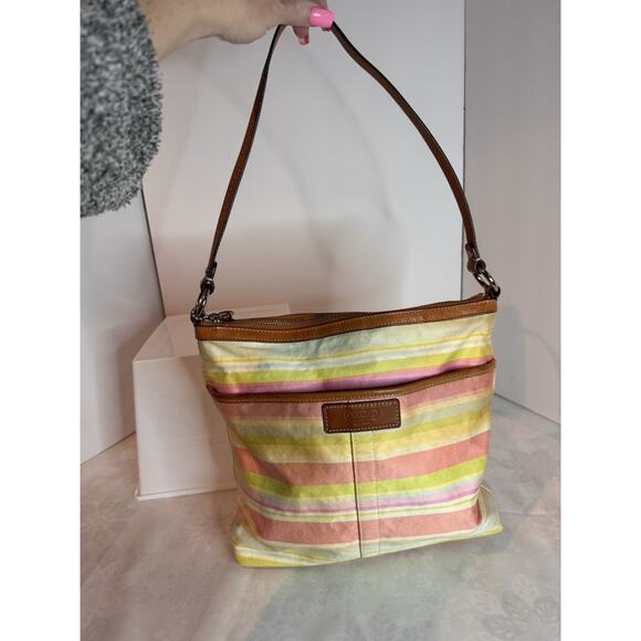 COACH Pastel Multi-Color Stripe Shoulder Bag Handbag Tote F13719 Read Descript. - Picture 1 of 9